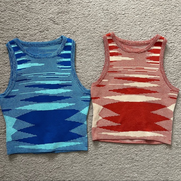 Unknown Tops - Lot of 2 Knit Crop Tops Blue and Red Western Aztec